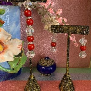 Acrylic, Crystal Earrings with Pendant